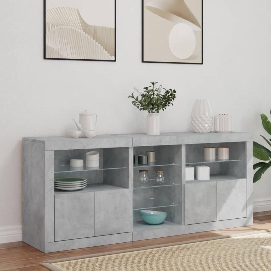 VidaXL -Dressoir-met-LED-verlichting-162x37x67-cm-betongrijs - Foto 2