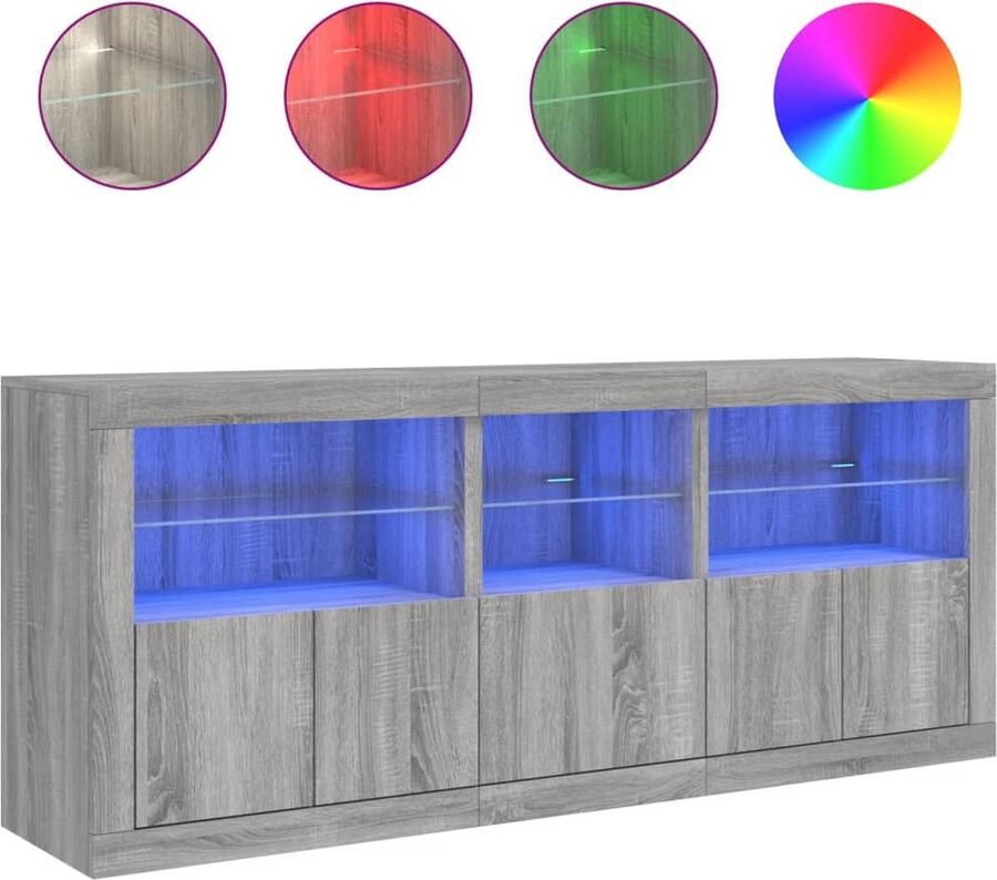 VidaXL Dressoir met LED-verlichting Grijs Sonoma 162x37x67 cm Modern Dressoir Led Dressoir Rgb Verlichting Opberg Kast Tv Stand - Foto 2