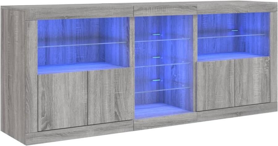 VidaXL Dressoir met LED-verlichting Grijs Sonoma Dressoir Modern Dressoir Led Dressoir Opberg Kast Tv Stand - Foto 2