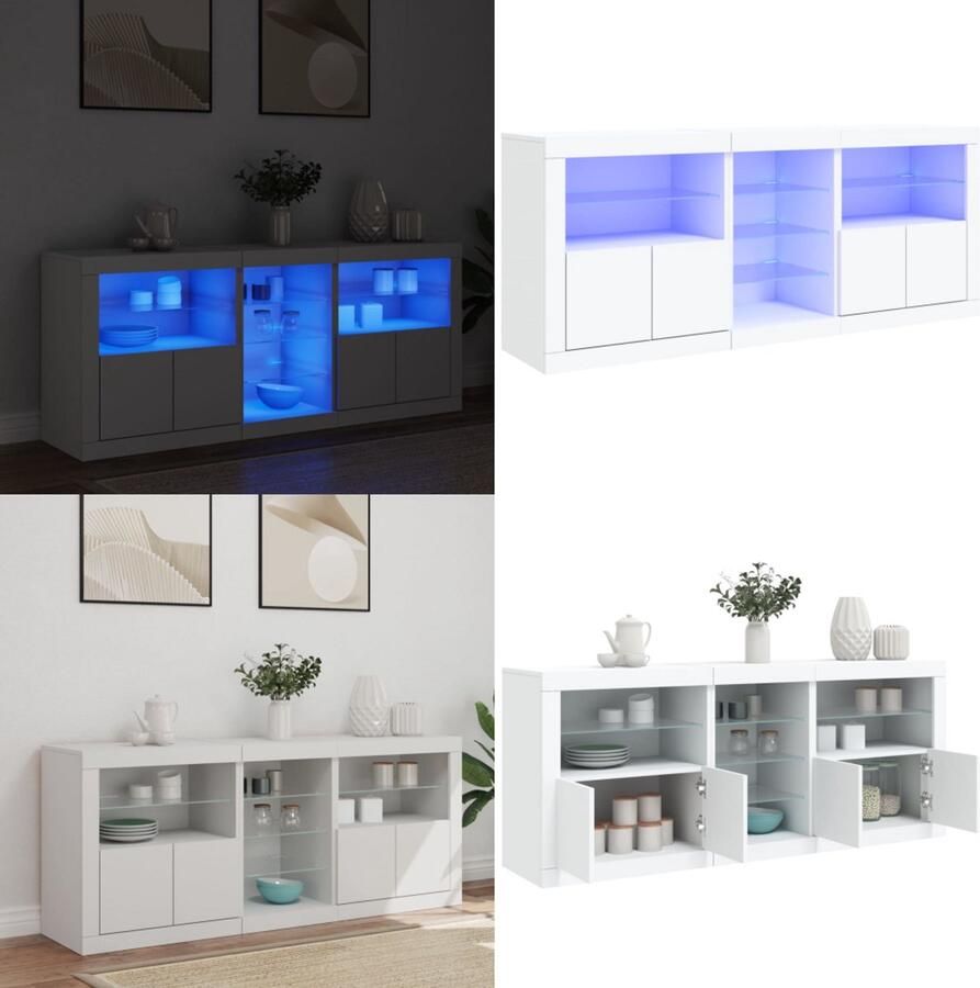 VidaXL Dressoir met LED-verlichting 162x37x67 cm wit Dressoir Dressoirs Opbergkast Buffet