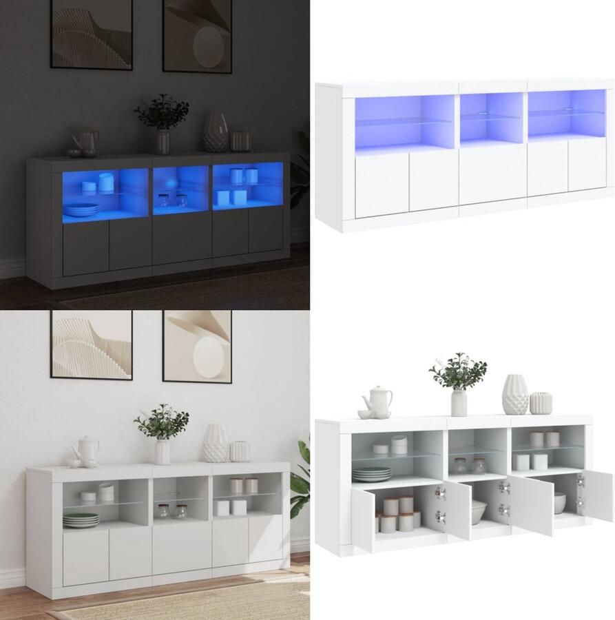 VidaXL Dressoir met LED-verlichting 162x37x67 cm wit Dressoir Dressoirs Opbergkast Buffet