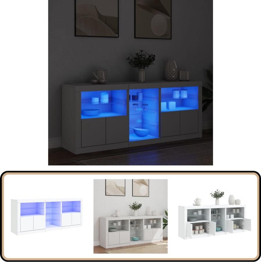 VidaXL Dressoir LED verlichting Wit 162x37x67 cm Modern Dressoir Led Verlichting Witte Kast Opbergkast Tv Stand