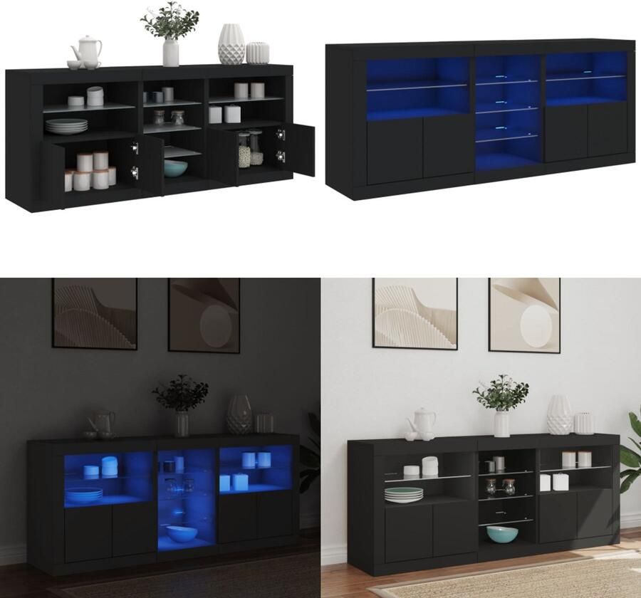 VidaXL Dressoir met LED-verlichting 162x37x67 cm zwart Dressoir Dressoirs Opbergkast Buffet