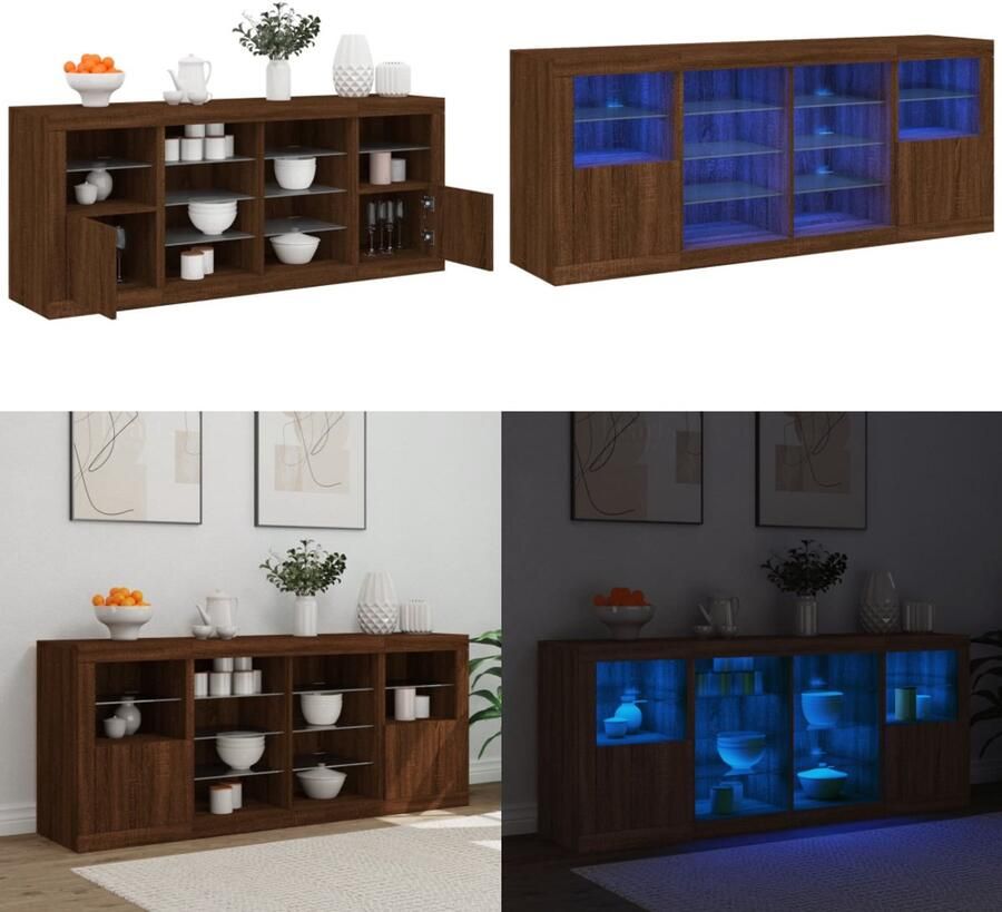 VidaXL Dressoir met LED-verlichting 163x37x67 cm bruin eikenkleur Dressoir Dressoirs Buffet Dressoirkast