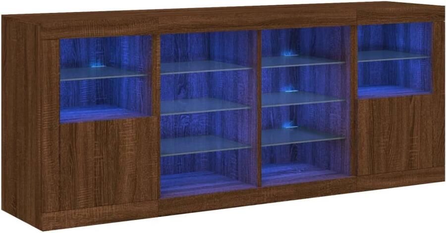 VidaXL Dressoir LED Verlichting Bruin Eiken 163x37x67 cm Modern Dressoir Led Dressoir Tv Meubel Bergruimte Kastdeur