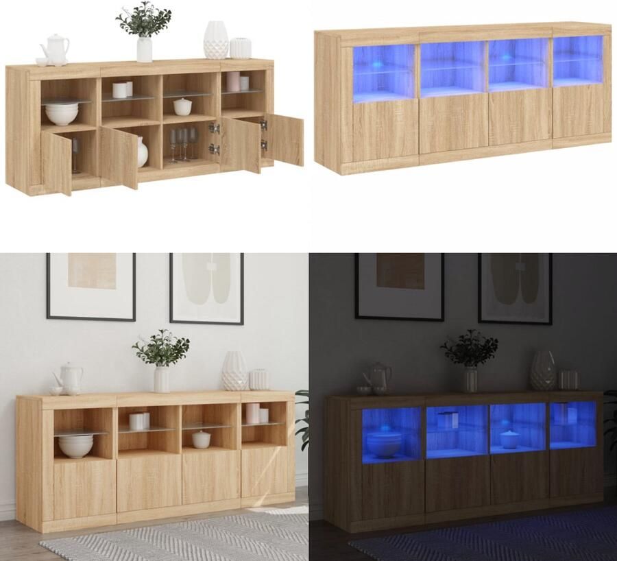 VidaXL Dressoir met LED-verlichting 163x37x67 cm sonoma eikenkleurig Dressoir Dressoirs Buffet Dressoirkast