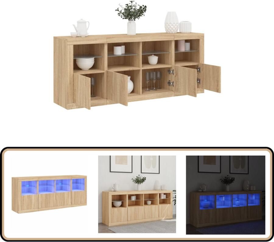 VidaXL Dressoir met LED 163x37x67 cm Eiken Dressoir Led Verlichting Salontafel Woonkamermeubilair Houten Dressoir