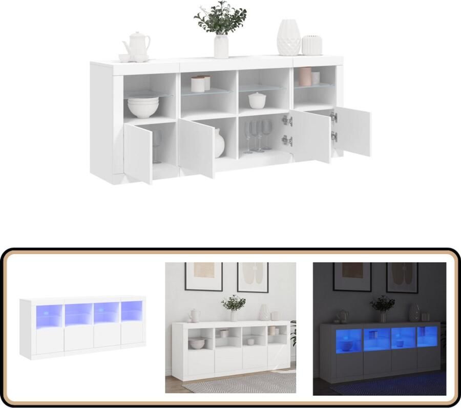 VidaXL Dressoir met LED-verlichting 163x37x67 cm Wit Modern Dressoir Led Dressoir Tv Kast Salontafel Opbergmeubilair