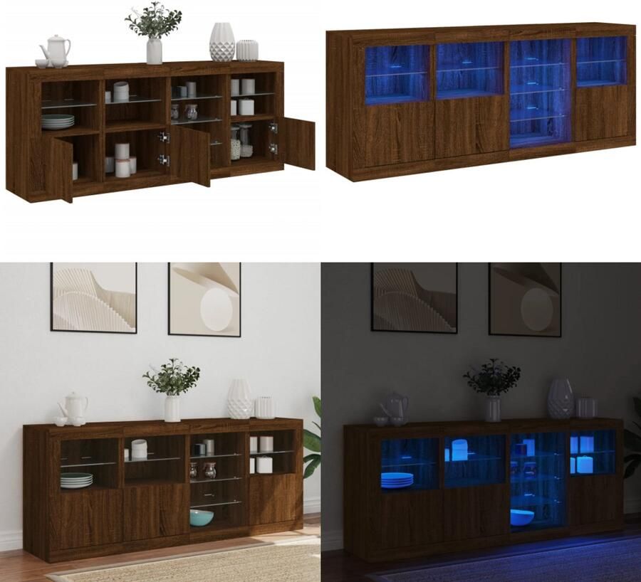 VidaXL Dressoir met LED-verlichting 164x37x67 cm bruin eikenkleur Dressoir Dressoirs Buffet Dressoirkast