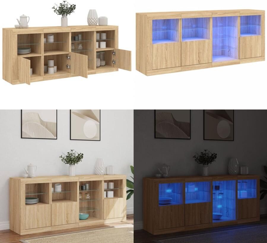 VidaXL Dressoir met LED-verlichting 164x37x67 cm sonoma eikenkleurig Dressoir Dressoirs Buffet Dressoirkast