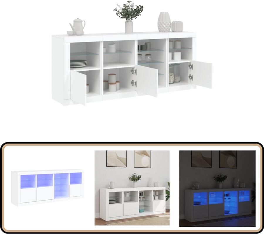 VidaXL Dressoir 164x37x67 cm Wit Met LED-verlichting Modern Dressoir Led Dressoir Tv Kast Opbergdressoir Salontafel