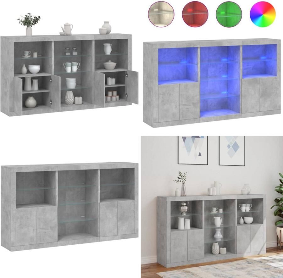 VidaXL Dressoir met LED-verlichting 181 5x37x100 cm betongrijs Dressoir Dressoirs Buffet Dressoirkast