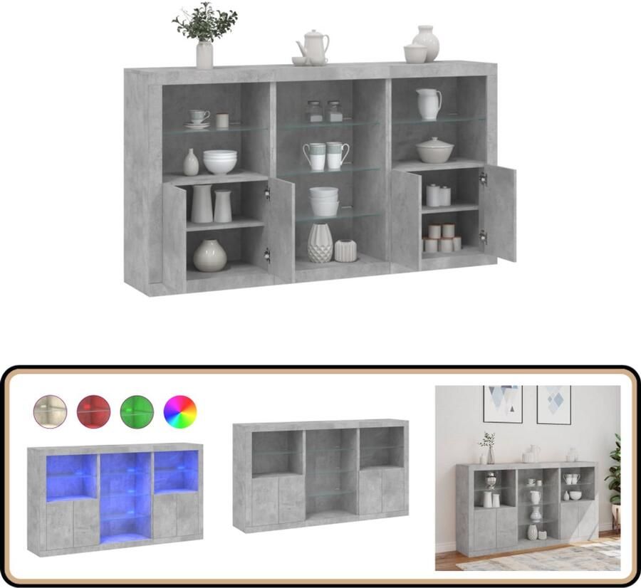 VidaXL Dressoir LED-verlichting Betongrijs 181 5 cm Dressoir Led Verlichting Modern Design Betongrijs Opbergruimte