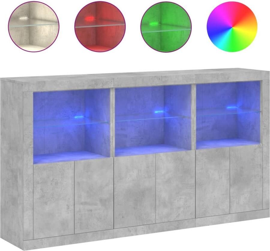VidaXL Dressoir met LED 181 5x37x100 cm Betongrijs Modern Dressoir Led Verlichting Opberg Kast Betongrijs Woonkamer - Foto 2