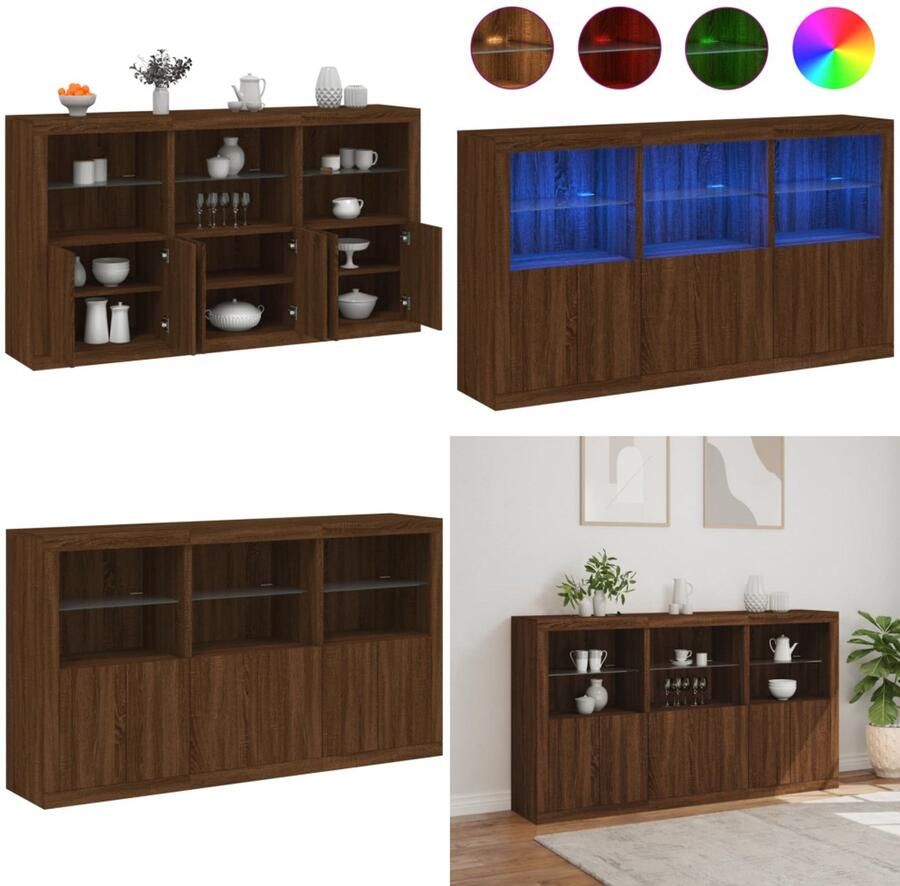 VidaXL Dressoir met LED-verlichting 181 5x37x100 cm bruin eikenkleur Dressoir Dressoirs Buffet Dressoirkast