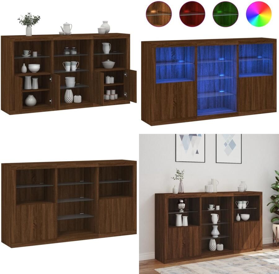 VidaXL Dressoir met LED-verlichting 181 5x37x100 cm bruin eikenkleur Dressoir Dressoirs Buffet Dressoirkast