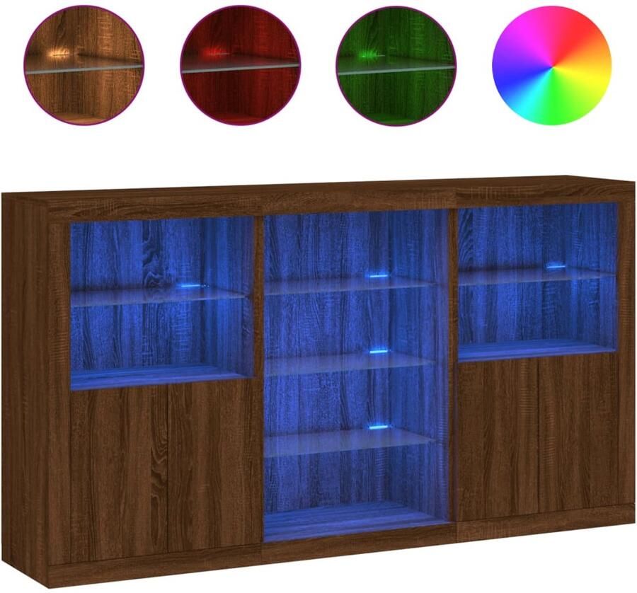 VidaXL Dressoir Bruineiken LED Verlichting 181 5 cm Modern Dressoir Led Verlichting Tv Kast Opbergkast Buffetkast
