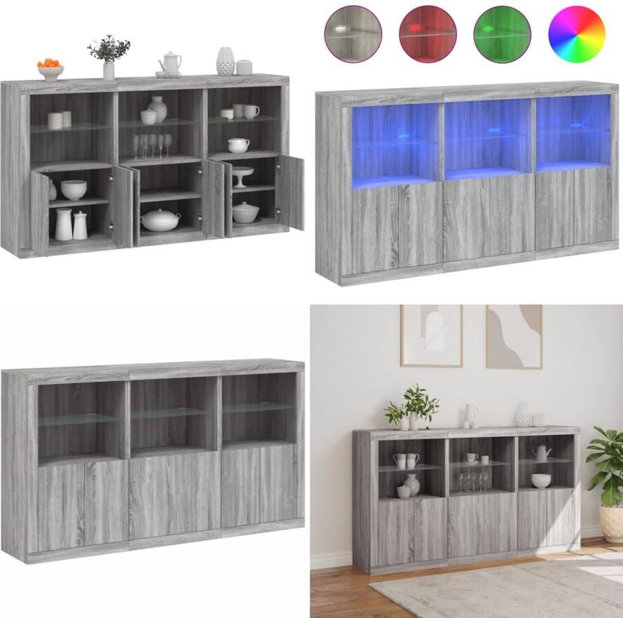 VidaXL Dressoir met LED-verlichting 181 5x37x100 cm grijs sonoma eiken Dressoir Dressoirs Buffet Dressoirkast