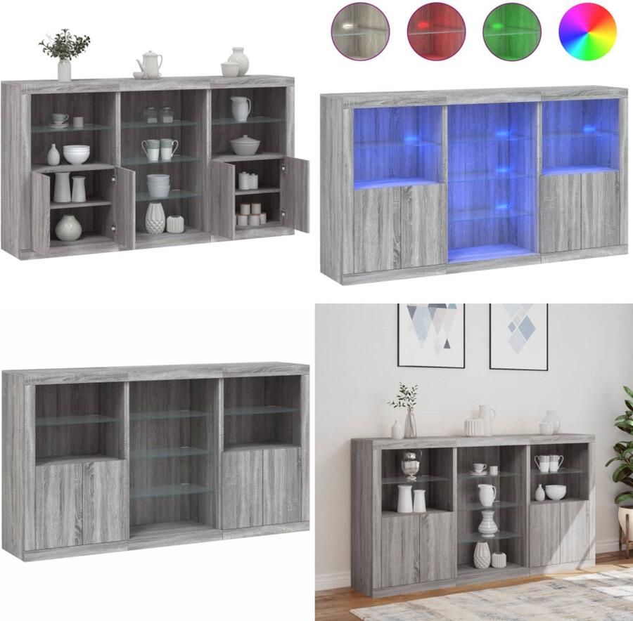 VidaXL Dressoir met LED-verlichting 181 5x37x100 cm grijs sonoma eiken Dressoir Dressoirs Buffet Dressoirkast