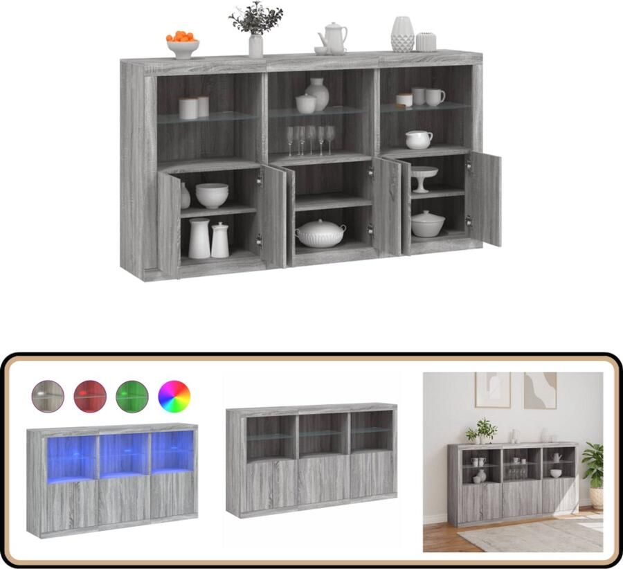 VidaXL Dressoir met LED-verlichting 181 5x37x100 cm grijs sonoma eiken