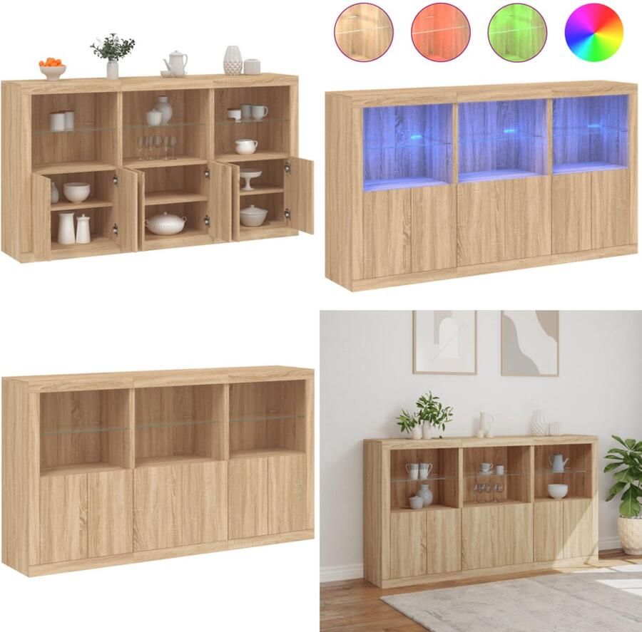 VidaXL Dressoir met LED-verlichting 181 5x37x100 cm sonoma eikenkleur Dressoir Dressoirs Buffet Dressoirkast