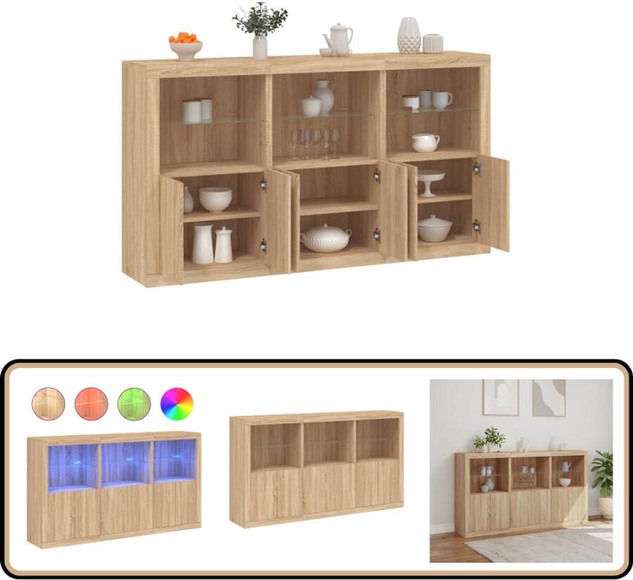 VidaXL Dressoir met LED-verlichting Sonoma Eiken 181 5 cm Modern Dressoir Led Verlichting Dressoir Kast Sonomaplank Salontafel