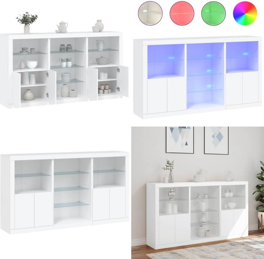 VidaXL Dressoir met LED-verlichting 181 5x37x100 cm wit Dressoir Dressoirs Buffet Dressoirkast