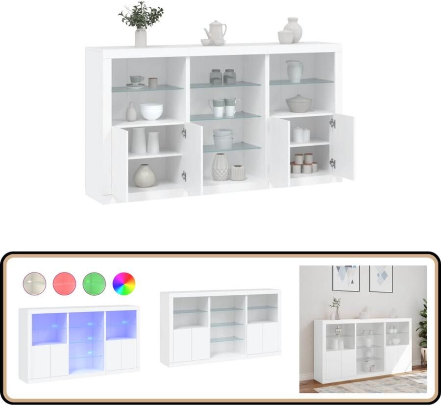 VidaXL Dressoir met LED-verlichting 181x37x100 cm Wit Moderne Kast Led Verlichting Opbergkast Tv Stand Salontafel