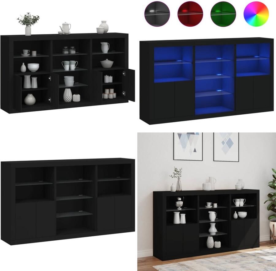 VidaXL Dressoir met LED-verlichting 181 5x37x100 cm zwart Dressoir Dressoirs Buffet Dressoirkast