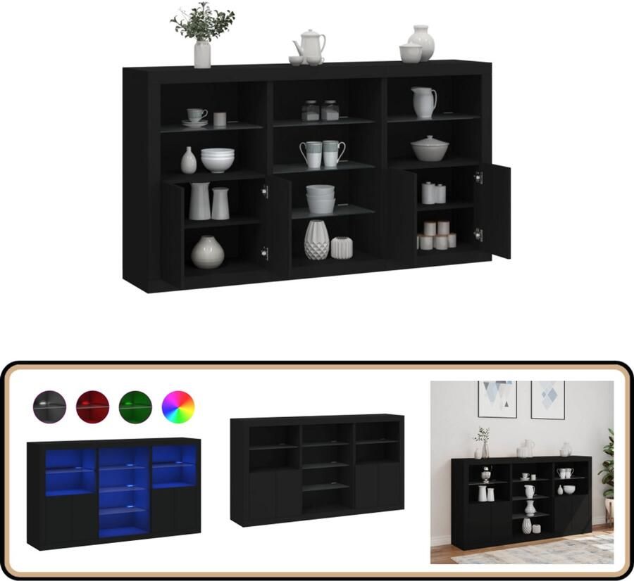 VidaXL Dressoir Zwart 181 5x37x100 cm LED-verlichting Modern Dressoir Led Verlichting Tv Kast Opbergkast Houten Dressoir