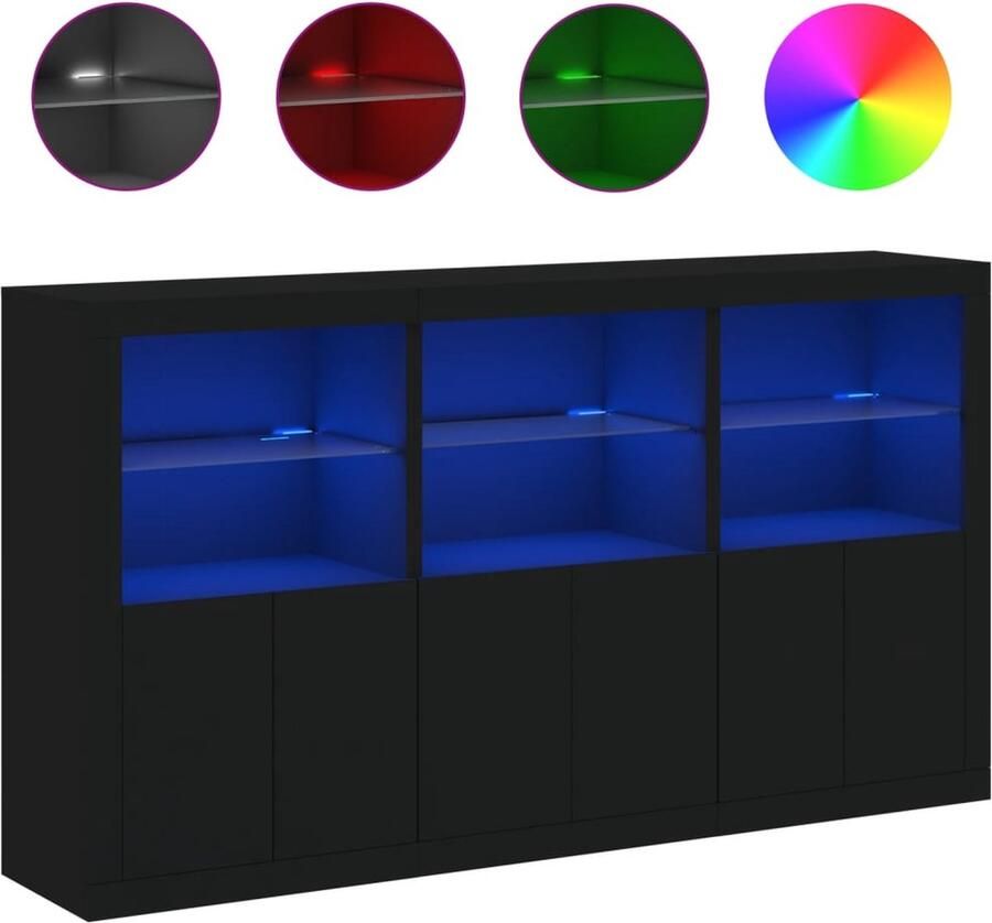 VidaXL Dressoir met LED 181 5x37x100 cm Zwart Modern Dressoir Led Verlichting Opberg Kast Tv Stand Salontafel - Foto 2