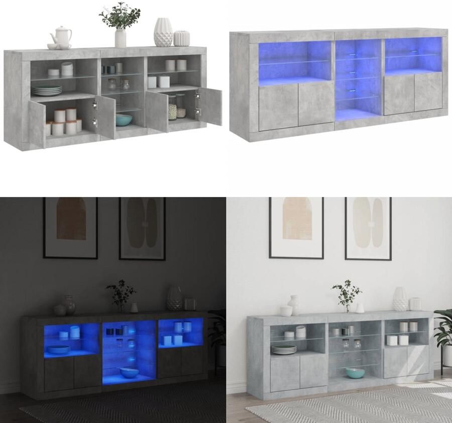 VidaXL Dressoir met LED-verlichting 181 5x37x67 cm betongrijs Dressoir Dressoirs Opbergkast Buffet