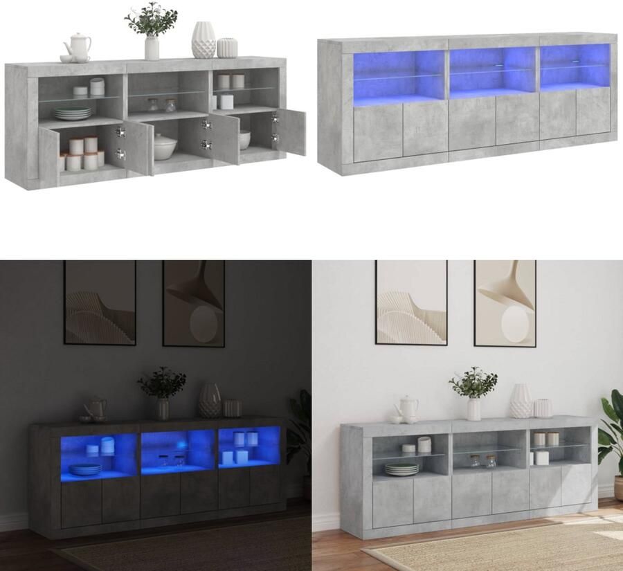 VidaXL Dressoir met LED-verlichting 181 5x37x67 cm betongrijs Dressoir Dressoirs Opbergkast Buffet