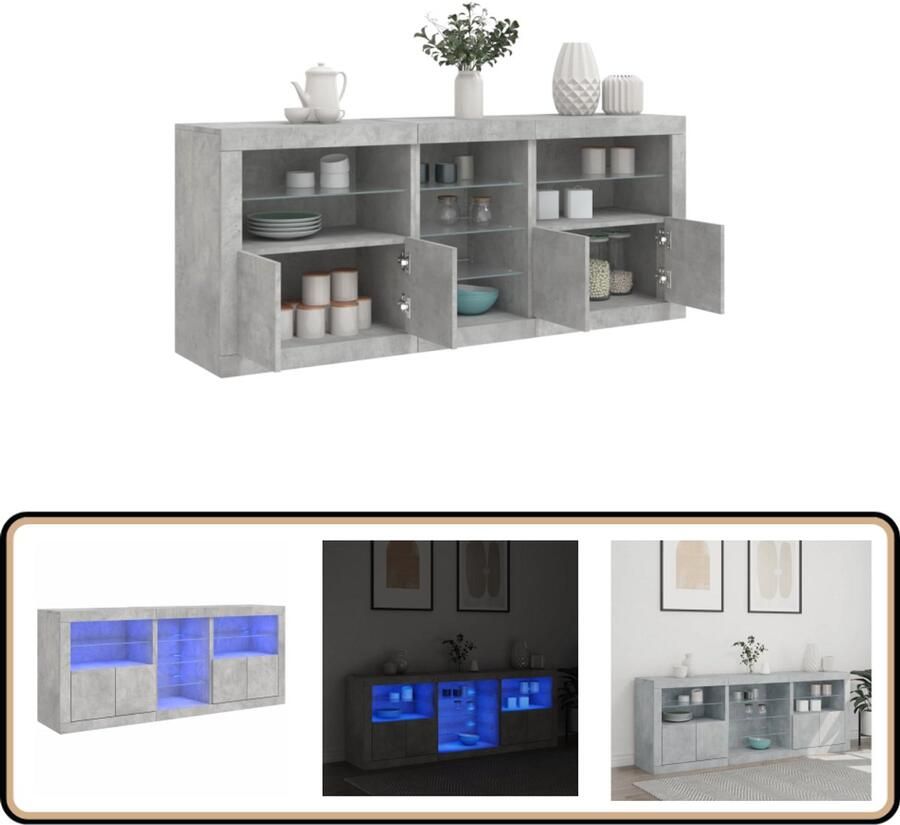 VidaXL Dressoir LED-verlichting Betongrijs 181 5 cm Modern Dressoir Led Dressoir Opbergdressoir Tv Kast Salontafel