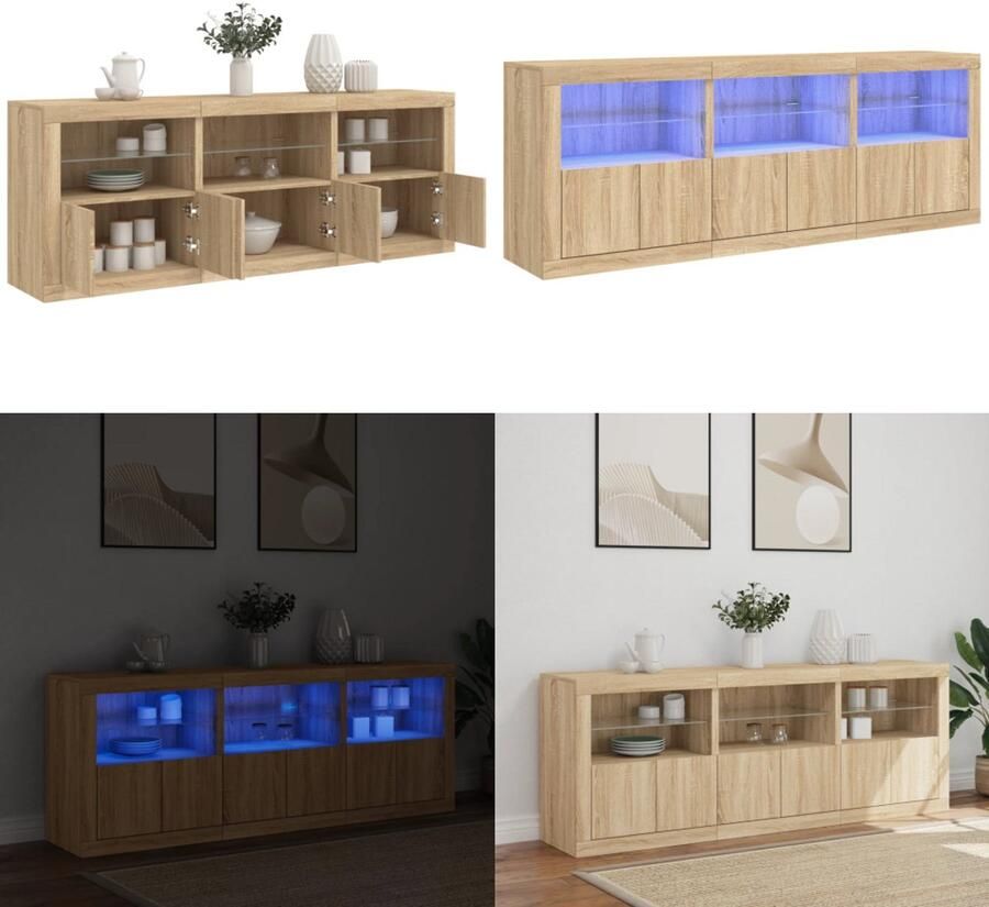 VidaXL Dressoir met LED-verlichting 181 5x37x67 cm sonoma eikenkleurig Dressoir Dressoirs Opbergkast Buffet