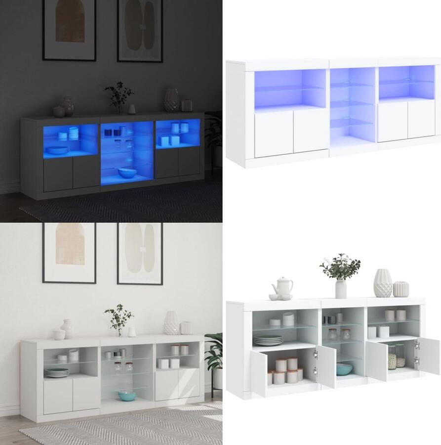 VidaXL Dressoir met LED-verlichting 181 5x37x67 cm wit Dressoir Dressoirs Opbergkast Buffet