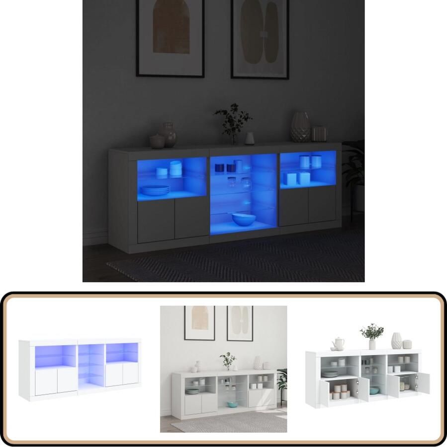VidaXL Dressoir LED-verlichting 181 5x37x67 cm Wit LED Dressoir Modern Dressoir Witte Dressoir Opbergdressoir Tv Stand