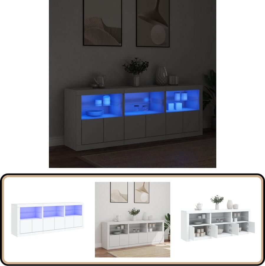 VidaXL Dressoir LED-verlichting 181 5x37x67 cm Wit Modern Dressoir Dressoirs Buffet Opbergkast Led Verlichting