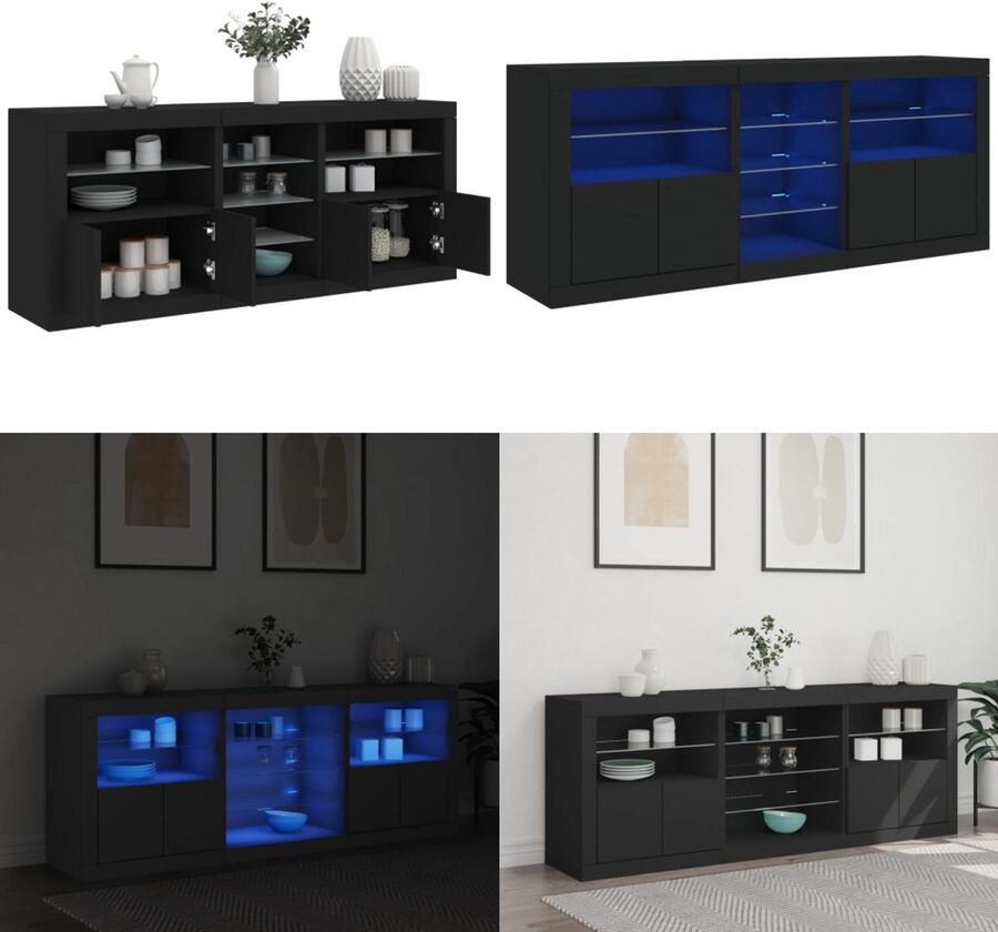 VidaXL Dressoir met LED-verlichting 181 5x37x67 cm zwart Dressoir Dressoirs Opbergkast Buffet