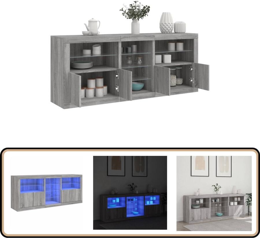 VidaXL Dressoir met LED Grijs Sonoma Eiken 181 5 cm Dressoir Modern Dressoir Led Dressoir Opberg Kast Tv Stand