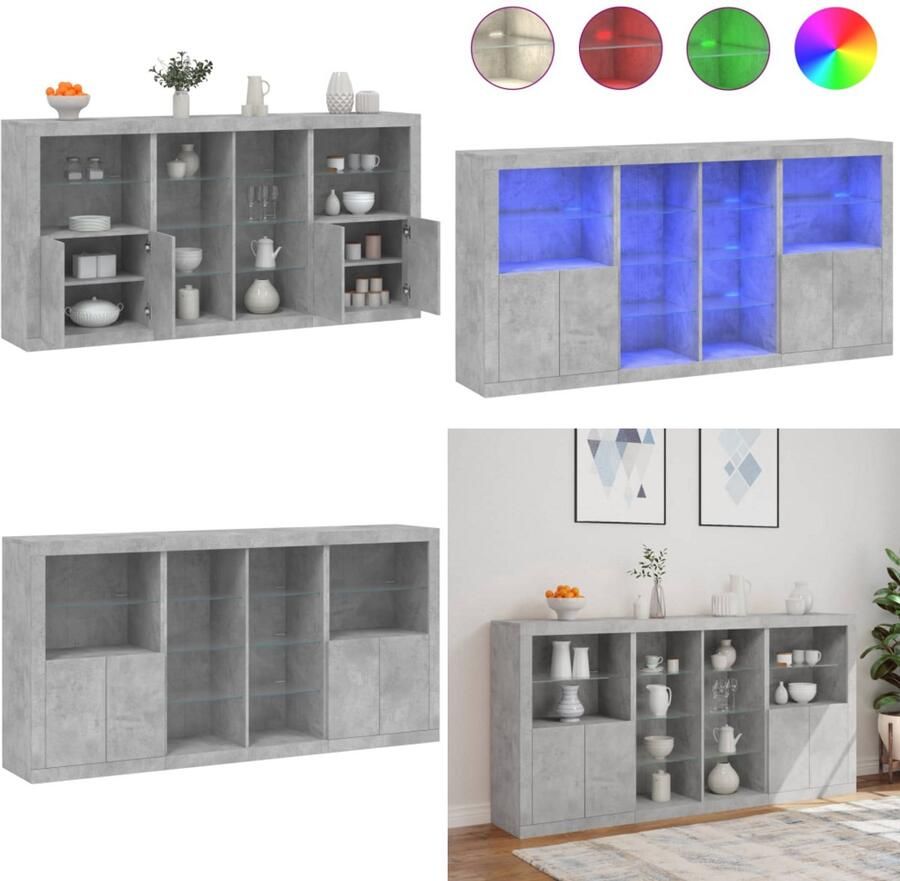 VidaXL Dressoir met LED-verlichting 202x37x100 cm betongrijs Dressoir Dressoirs Buffet Dressoirkast