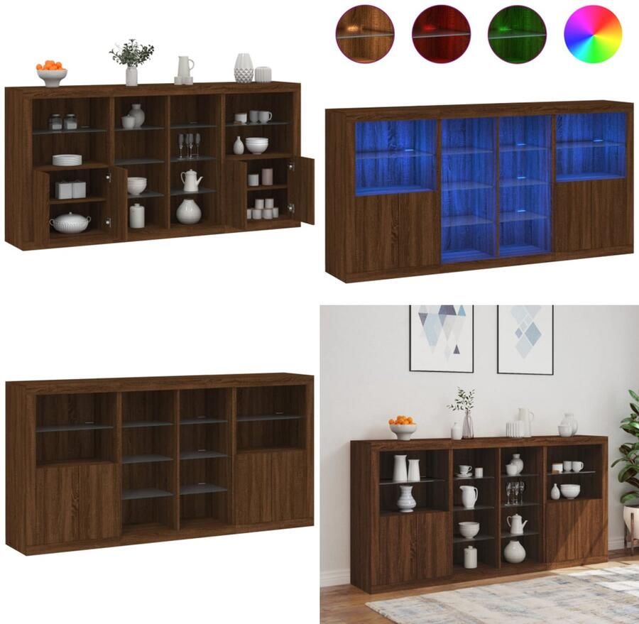 VidaXL Dressoir met LED-verlichting 202x37x100 cm bruin eikenkleur Dressoir Dressoirs Buffet Dressoirkast