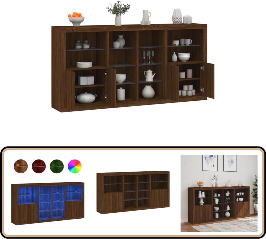 VidaXL Dressoir met LED 202x37x100 cm Bruineiken Modern Dressoir Led Dressoir Met Licht Bruine Eiken Dressoir Houten Dressoir
