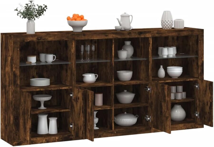 VidaXL Dressoir met LED-verlichting 202x37x100 cm gerookt eikenkleurig