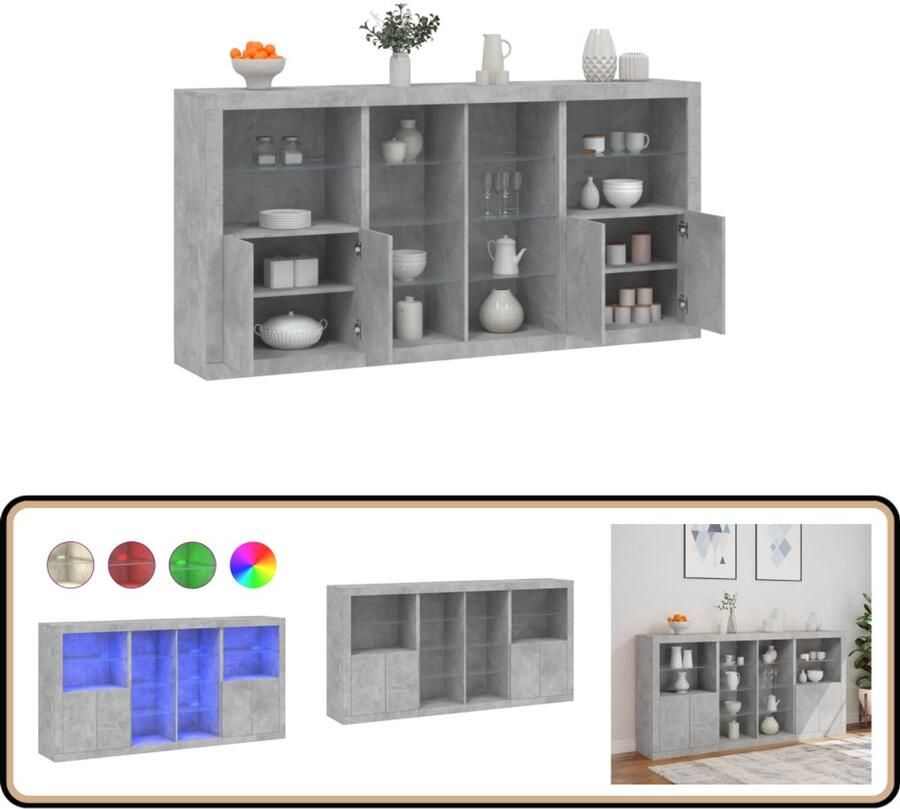 VidaXL Dressoir met LED-verlichting 202x37x100 cm Moderne Kast Led Verlichting Dressoir Opbergkast Houten Kast