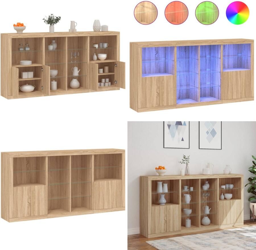 VidaXL Dressoir met LED-verlichting 202x37x100 cm sonoma eikenkleurig Dressoir Dressoirs Buffet Dressoirkast