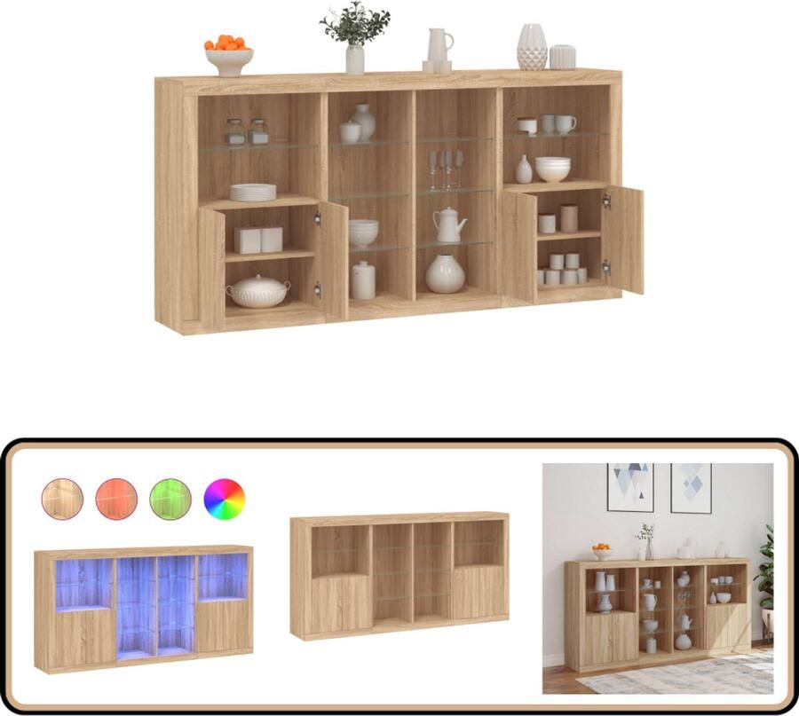 VidaXL Dressoir met LED 202x37x100 cm Sonoma Eiken Dressoir Modern Dressoir Led Dressoir Rgb Led Sonoma Eiken