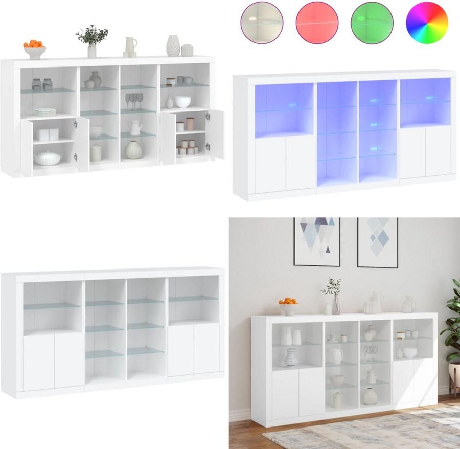 VidaXL Dressoir met LED-verlichting 202x37x100 cm wit Dressoir Dressoirs Buffet Dressoirkast