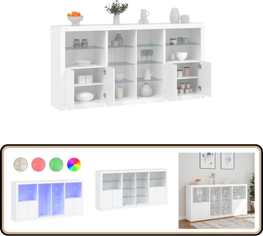 VidaXL Dressoir met LED-verlichting Wit Modern Dressoir Led Dressoir Witte Dressoir Tv Kast Salontafel