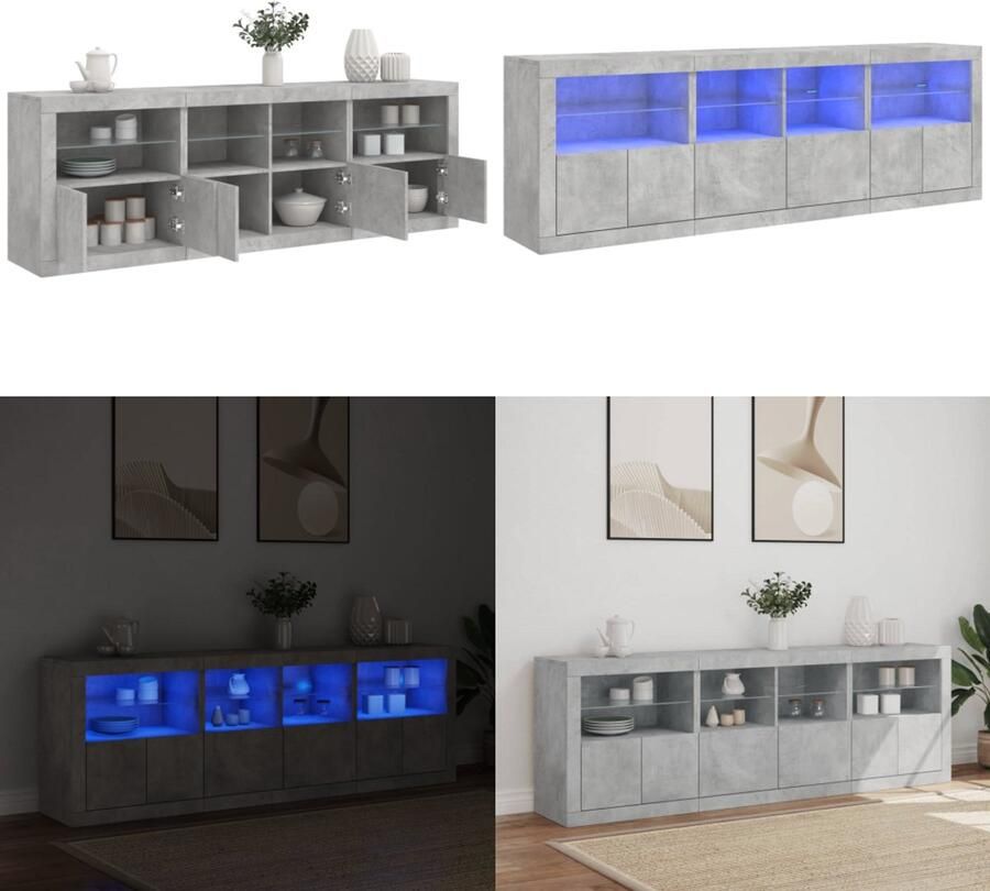 VidaXL Dressoir met LED-verlichting 202x37x67 cm betongrijs Dressoir Dressoirs Opbergkast Buffet